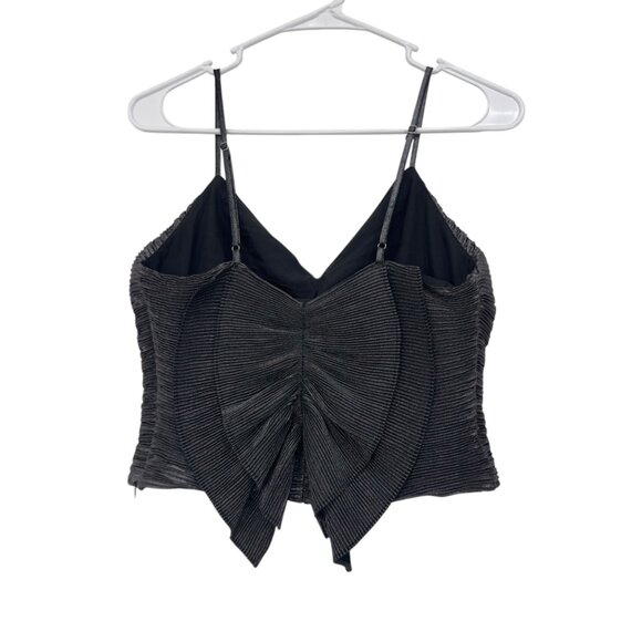 Express Women Pleated Metallic Crop Camisole Top SZ S Black/Silver Ruffle Back - Picture 9 of 9